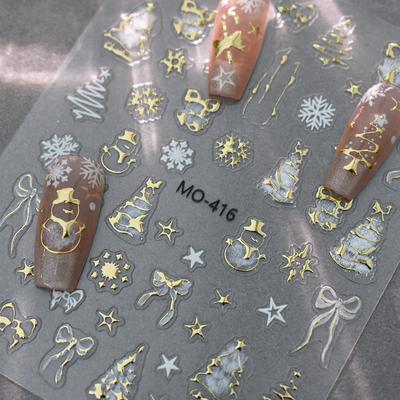 Nail Art Sticker Christmas Metal Bronzing Christmas Tree Bear Snowflake Bow Adhesive Nail Sticker