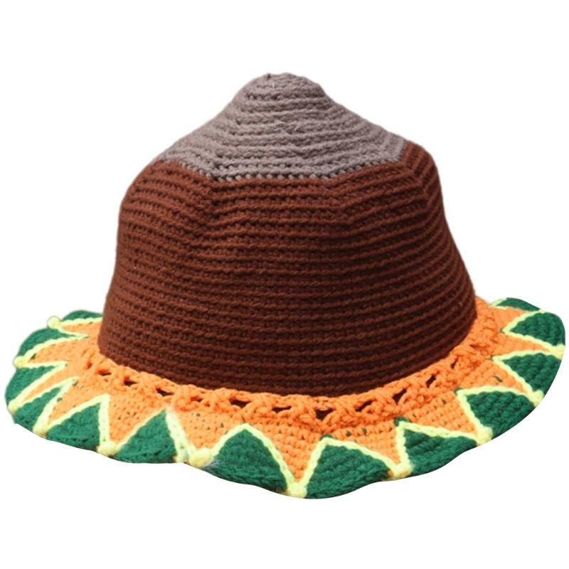 Crochet Fishing Hat Sunflower Bonnet Hat Women Photography Hat Beach Bucket Sun Hat Beachwear Spring Fishing Travel Hat