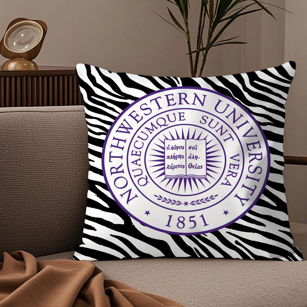 N-Northwestern University Pillow Case Silky Elegant Comfort Sofa Bed Invisible Zipper Peach skin 18*18(CM)-1Pcs
