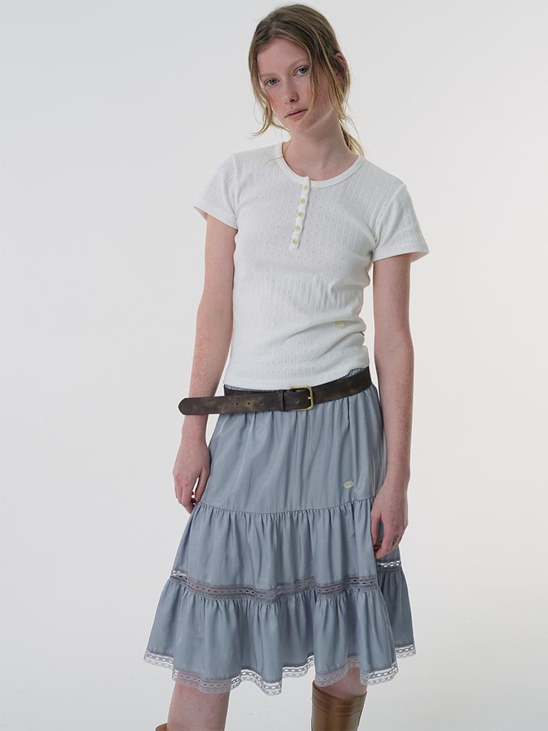 Eleleldijainseutyudio Satin Lace Tired Skirt_Steel Gray