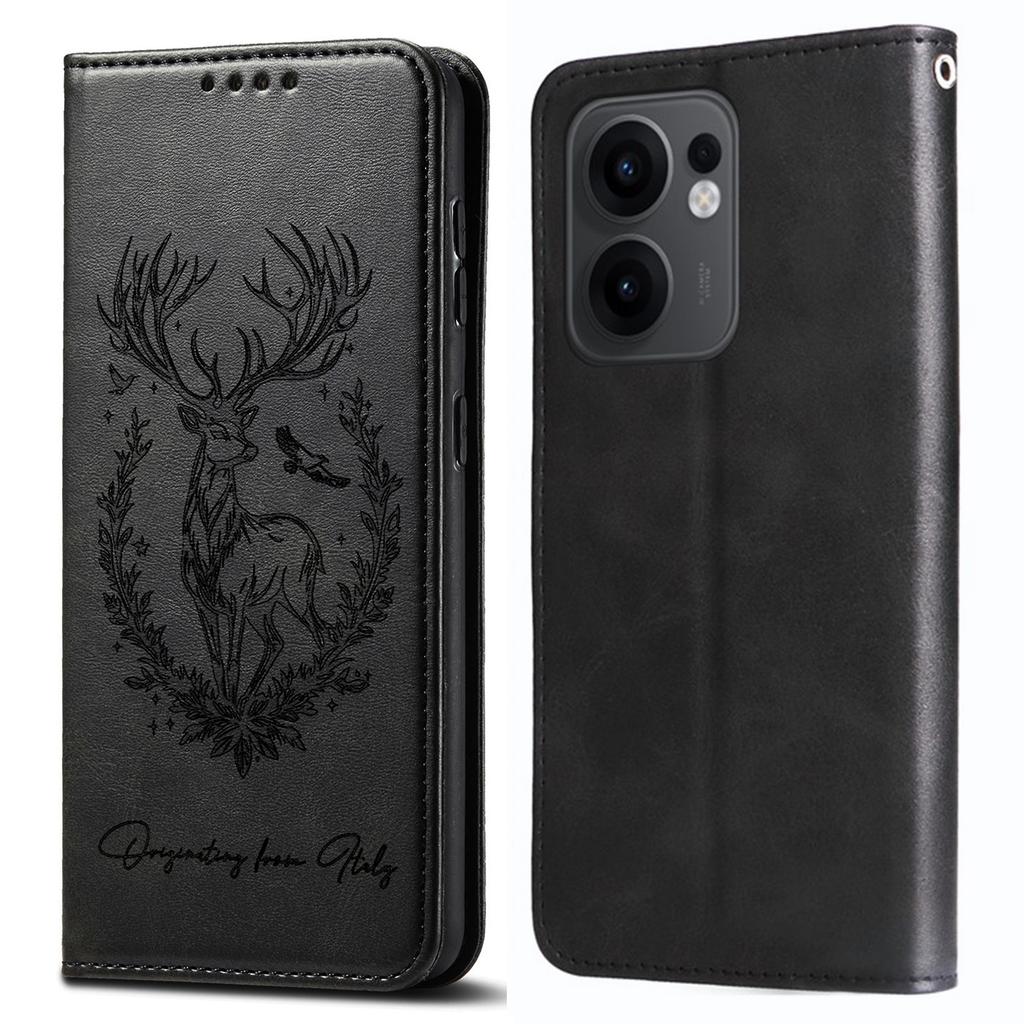 For Oppo Reno13 F 5G Stand Case Lucky Deer Imprinted Magnetic Closure Leather Wallet Phone Cover