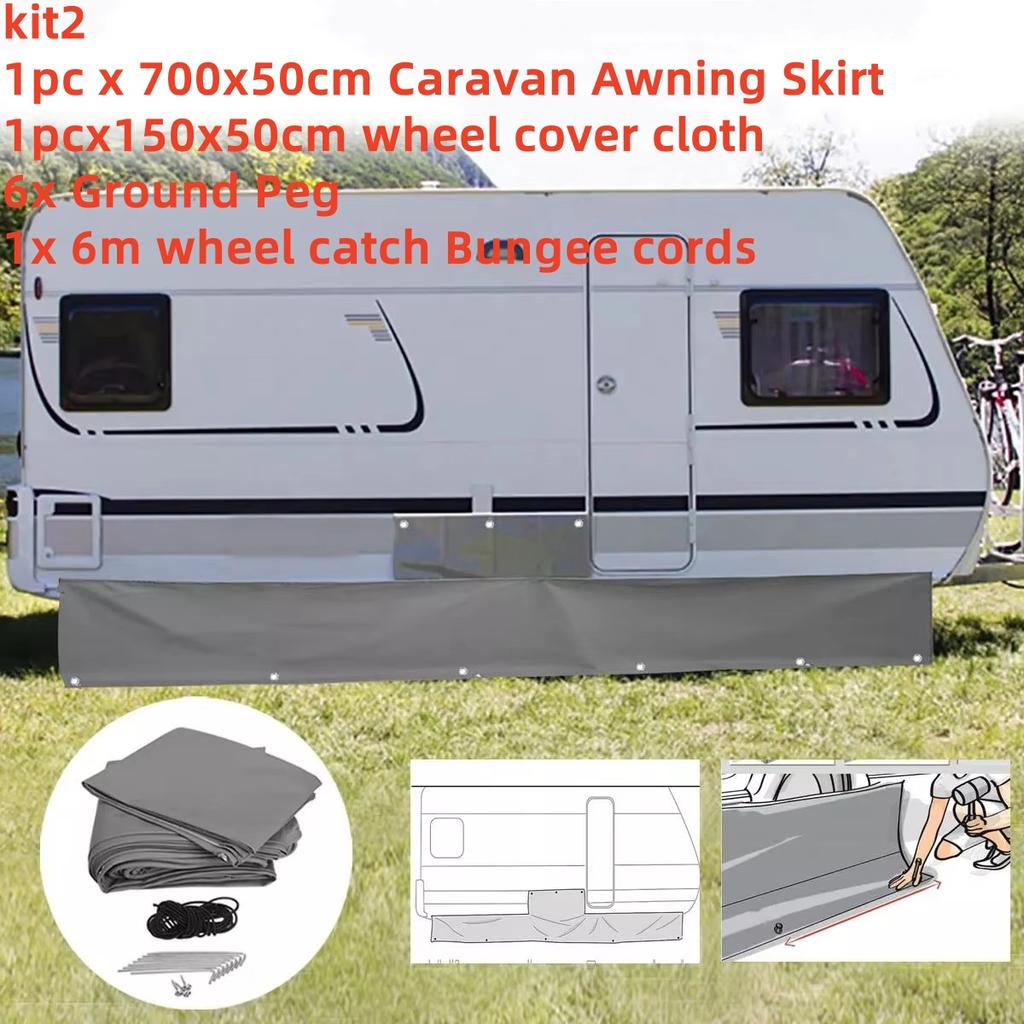 1set 700X 50cm Deep With 150x50cm Wheel Arch Covers Set For Outdoor Motorhome Draft Campervan Caravan Awning Draught Skirt
