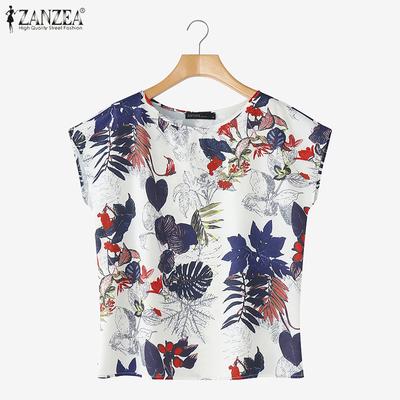 Women Casual Loose Round Neck Short Sleeve Print Blouse