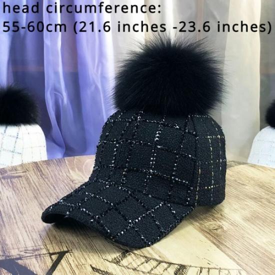 Women Glitter Baseball Cap Detachable Bobble Hat Rhinestone Pompom Casual Hat чёрный