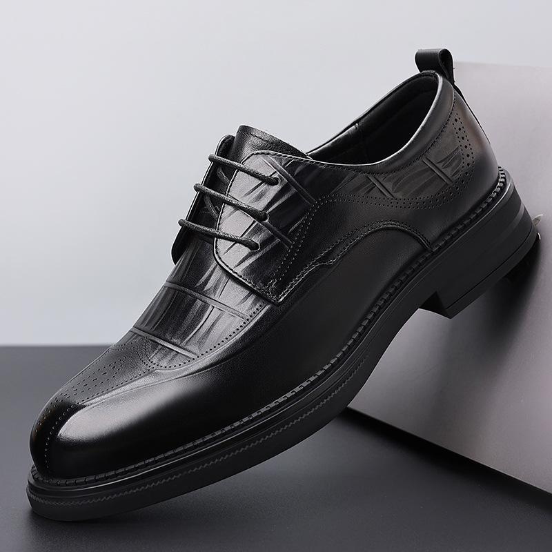 Strictly Selected Men's Shoes Embossed First Layer Cowhide Lace-up Handmade Genuine Leather Men's British Casual Business Dress Leather Shoes Men