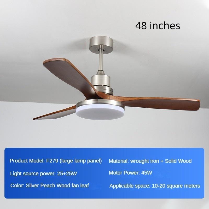 45W Full Spect Household Intelligent Variable Frequency Living Room Electric Fan Light Solid Wood Retro Restaurant Fan Light