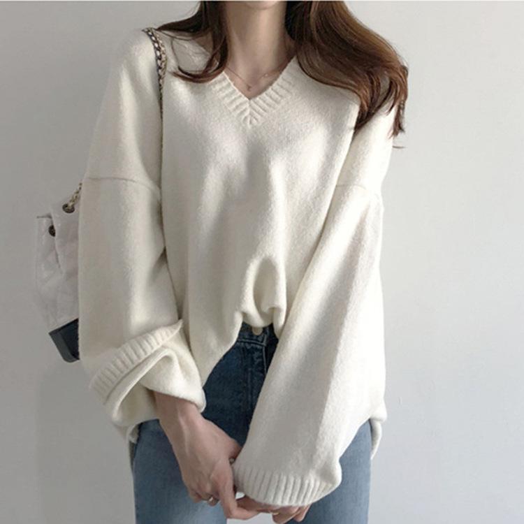 Korea Knitwear Explosive Autumn Temperament Trend Women's Loose V-neck Pullover Base Sweater Women