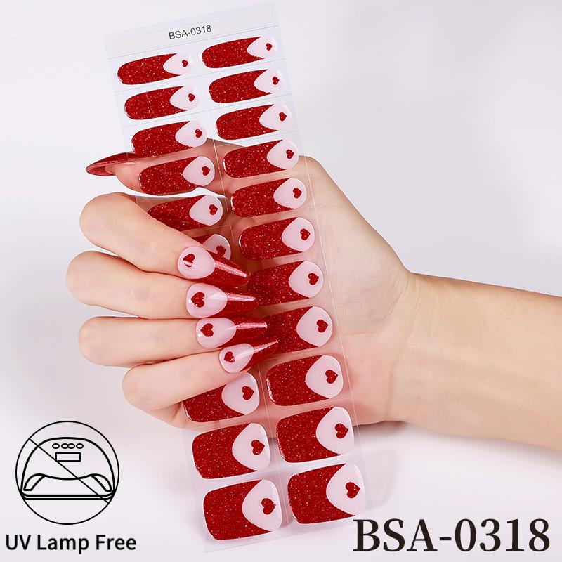 No-bake gel nail sticker waterproof French zebra pattern scallion powder nail sticker NO UV GEL NAIL BSA-0318