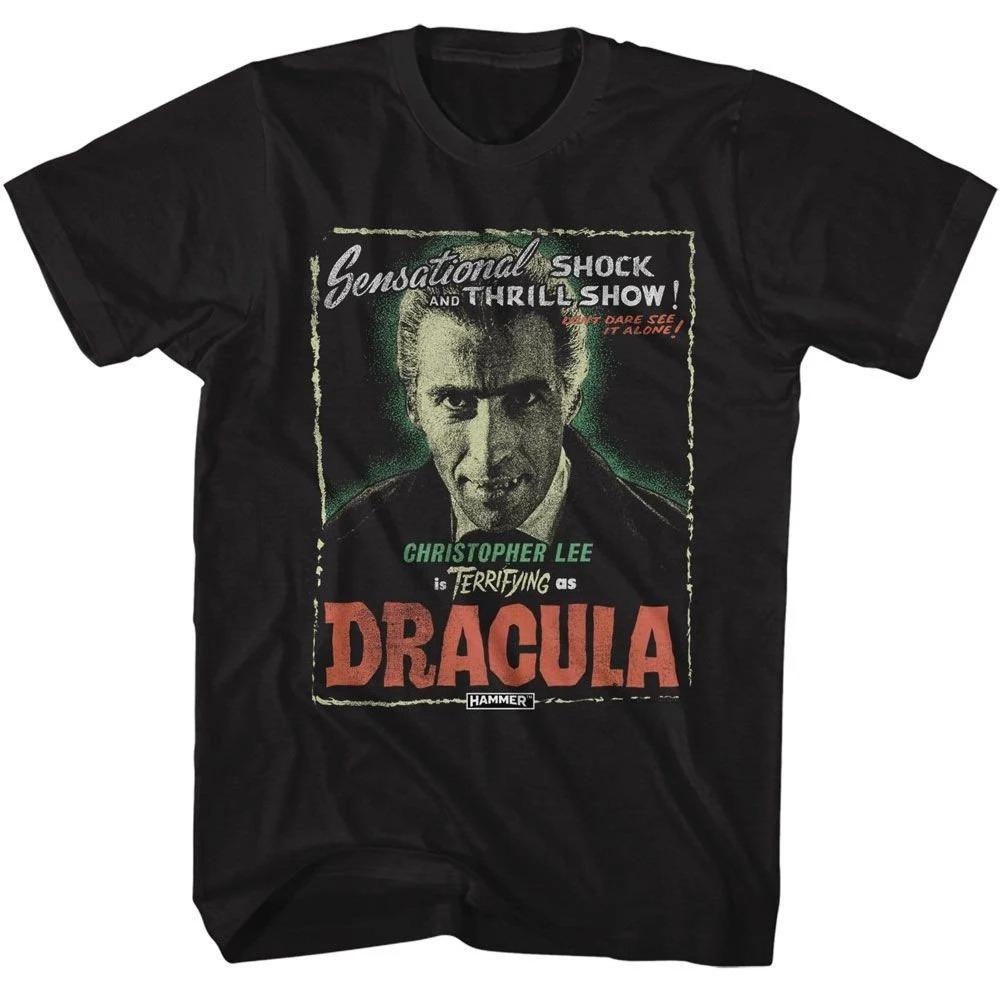 Hammer Horror Lee As Dracula Black TShirt Summer Unisexs and Womens Loose and Breathable Tshirt Top S