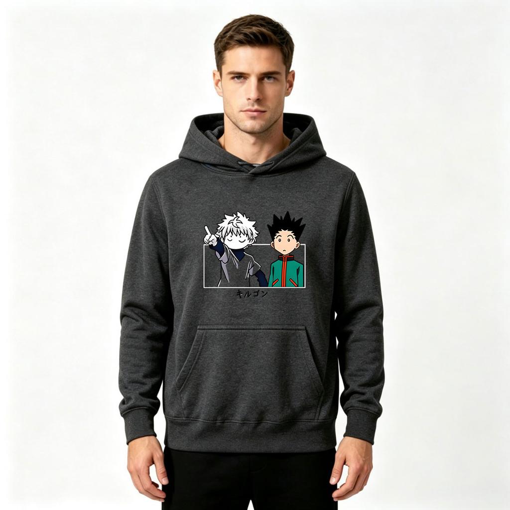 Adult Men's HUNTER×HUNTER Anime Killua Gon Printed Hoodie Casual Long Sleeve Loose Streetwear Pullover Hooded Sweatshirt for Daily Wear