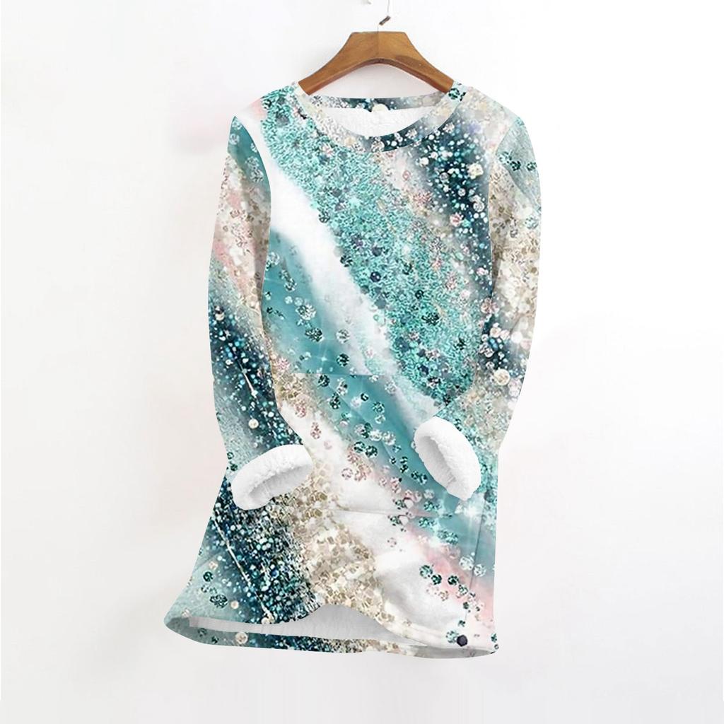 Жіночий модний друкований пуловер з круглим вирізом, довгими рукавами, плюшевий теплий топ