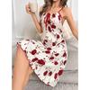 European American Heart Print Lace-up Camisole Nightdress - Comfortable Sexy Homewear