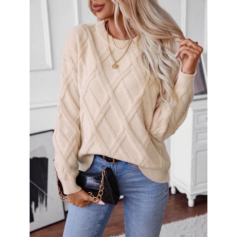 Autumn and winter new solid round neck diamond women's casual knitted Sweater 2024