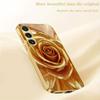 Golden Rose Plated Glass Phone Case Suitable for Samsung Galaxy S26 S25 S24 S23 S22 S20 FE/Ultra/Plus 5G Anti Drop Back Cover