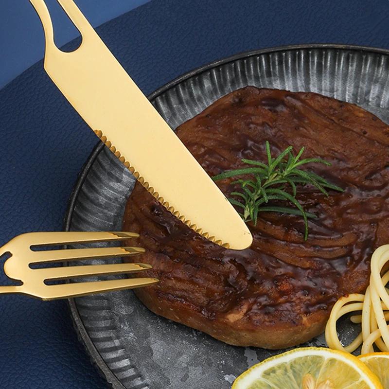 4-teiliges Edelstahl-Besteckset mit hohlen Griffen Westlicher Löffel Dessertgabel Steakmesser Besteckset Geschirr Küchenutensil