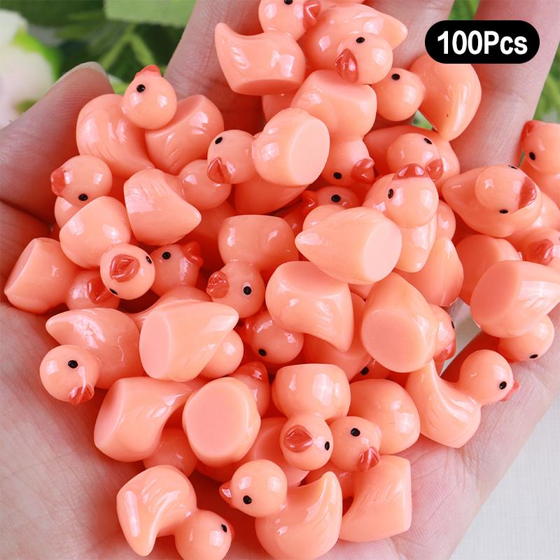 100Pcs Cartoon Cute Mini Luminous Little Duck Home Decor Resin Crafts Miniatures Ornaments Kawaii Desktop Decoration Gifts