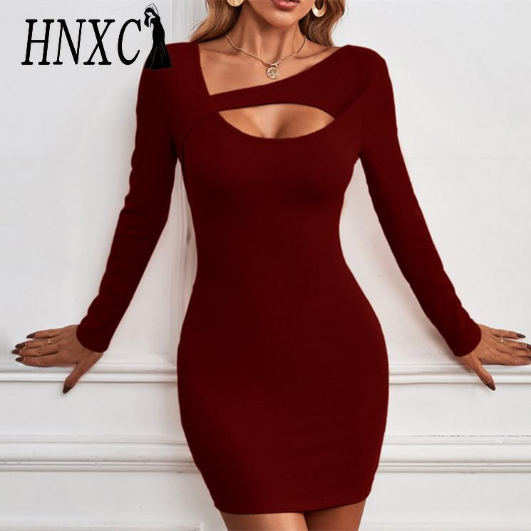 

HNXC женские модные летние весенние однотонные повседневные платья с длинным рукавом и высокой талией с принтом S оранжевый