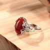 Adjustable Sterling Butterfly Ring With Natural Red Agate Inlay Vintage Oxidized Finish Unisex Statement Jewelry