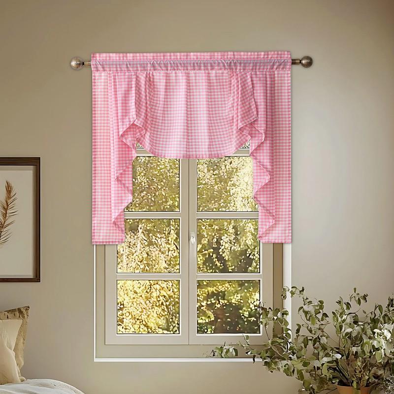 Elegant Tiered Valance Curtain With Lace Trim Rod Pocket Semi-Sheer Floral Checkered Living Room Bedroom