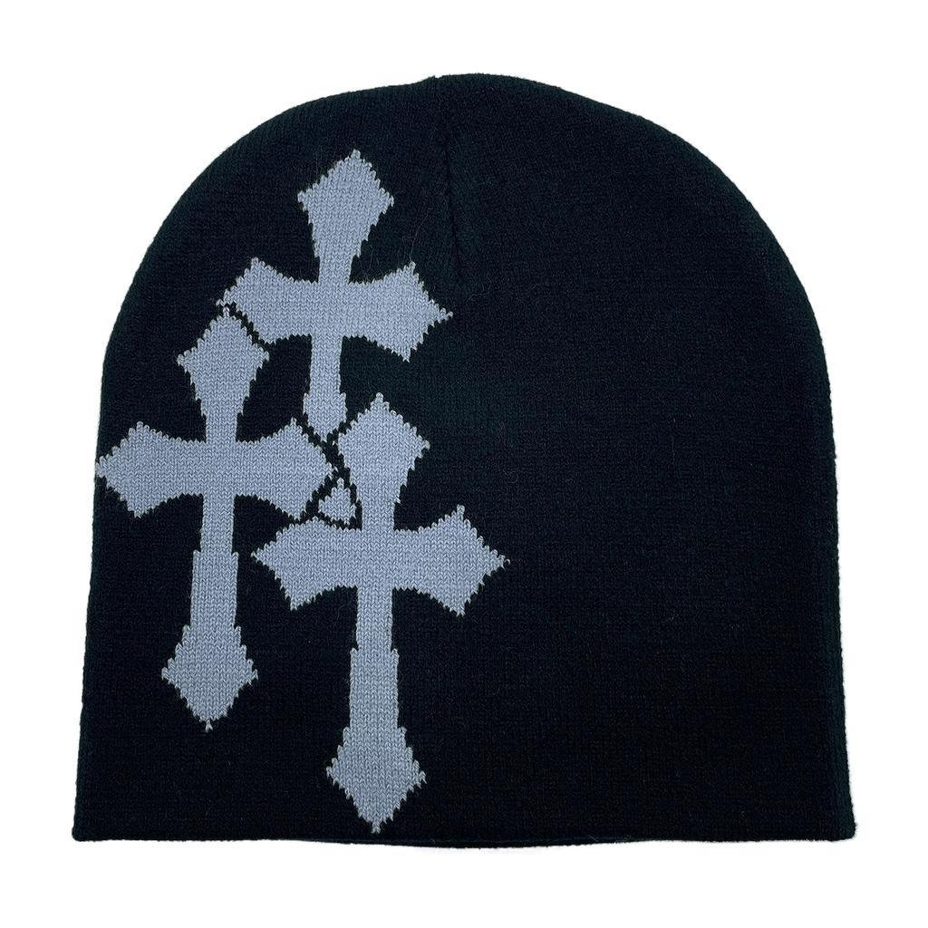 Fashion Cross Beanie Hat for Women Men Comfortable Knitted Hat Pullover Cap Winter Autumn Skull Cap Adult Y2K Headdress