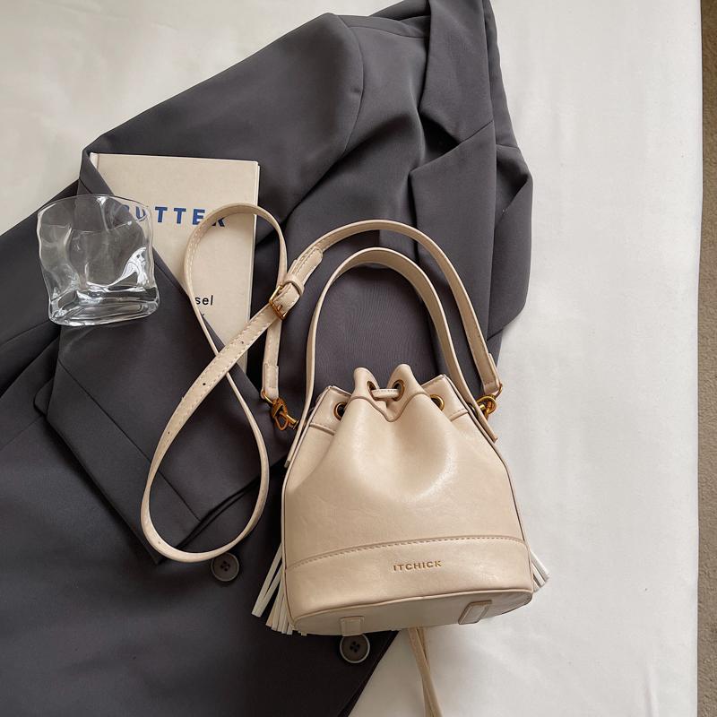 Tassel Handbag Drawstring Bucket Bag Women's Shoulder Crossbody Bag