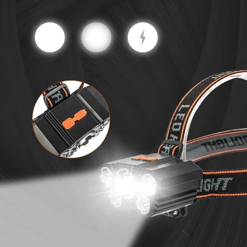 Five Headed Headlight Usb Strong Light Super Bright Rechargeable Fishing Light Long-range Super Bright Head Mounted Flashlight