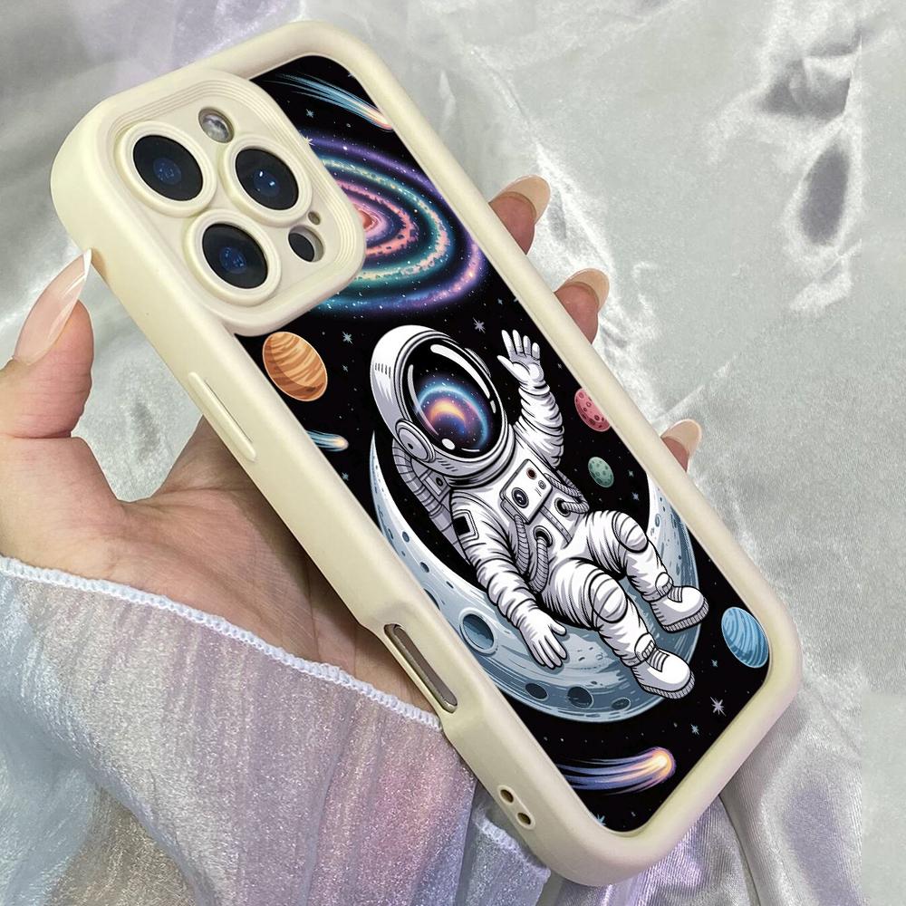 JT110 Cartoon Astronaut for iPhone 17 16 15 Pro Max Samsung S26 S25 S24 Ultra A17 A16 A07 A56 Xiaomi 15T Redmi 15c 14C Soft TPU Case