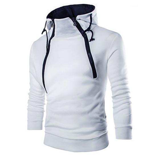 Autumn Winter Men Double Zipper Long Sleeve Color Block Coat Hoodie Sweatshirt