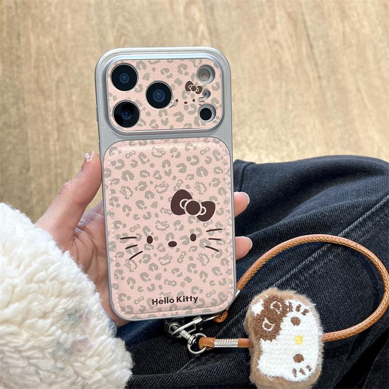 Korean Style Cute Pink Leopard Print KT Cat Heart iPhone Case for Apple 16 Pro Max/15/14