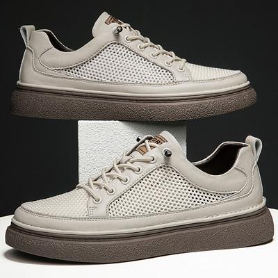 Scarpe da Skateboard da Uomo con Fondo Spesso Sneakers Versatili in Pelle Scarpe Casual Classiche in Mesh Scarpe Basse di Tendenza alla Moda Calzature Forate