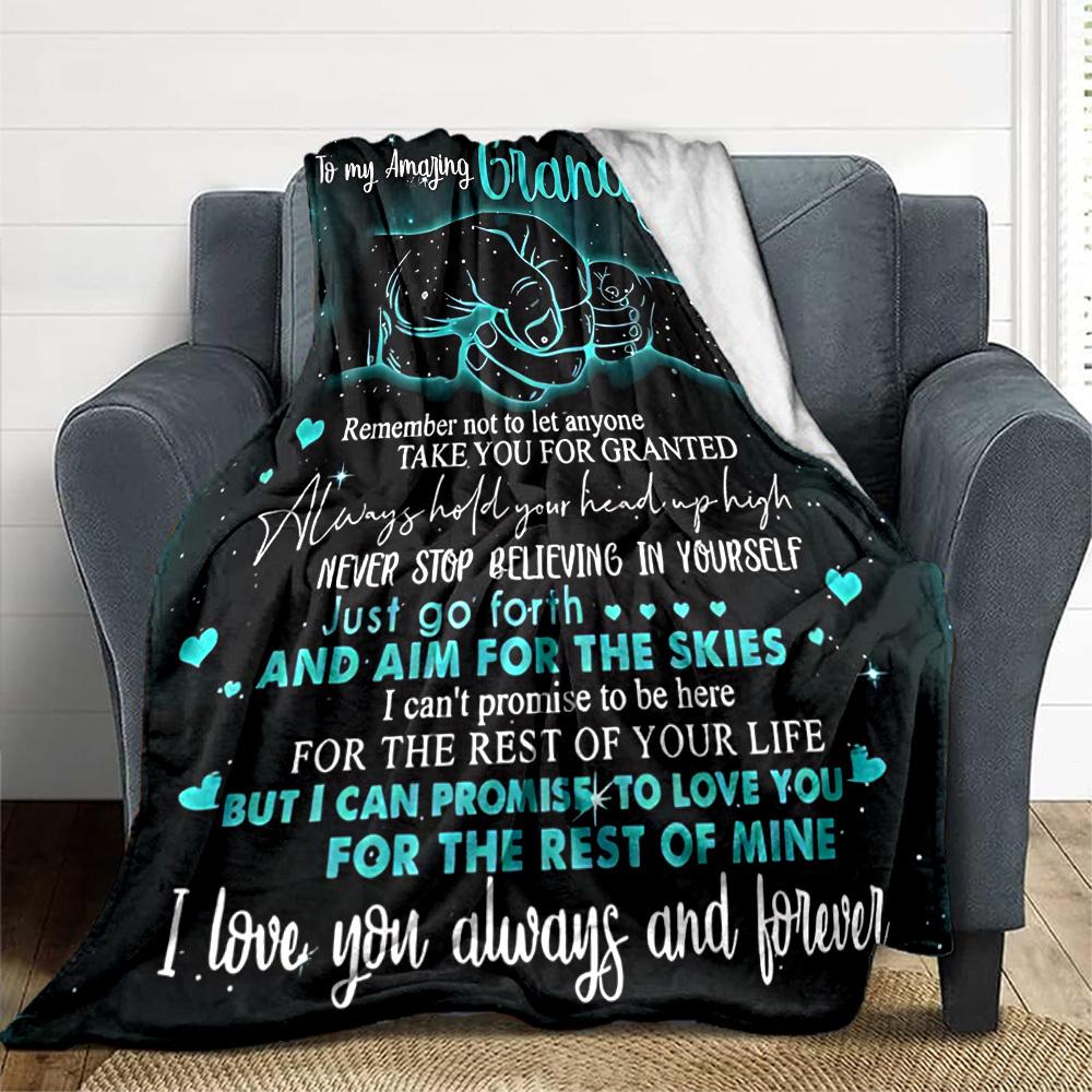 1pc To Grandson Envelope Gift Blanket, Lightweight Flannel Throw For Sofa, Bed, Travel, Camping, Livingroom, Office, Couch, Chair