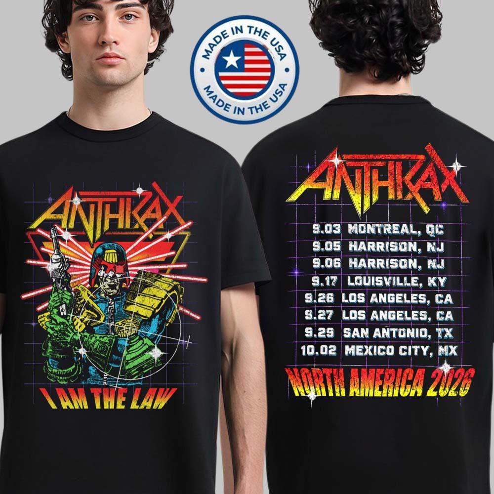 Anthrax Noord-Amerika 2026 Tour Merchandise I Am The Law Cyber Judge Heruitgave T-shirt
