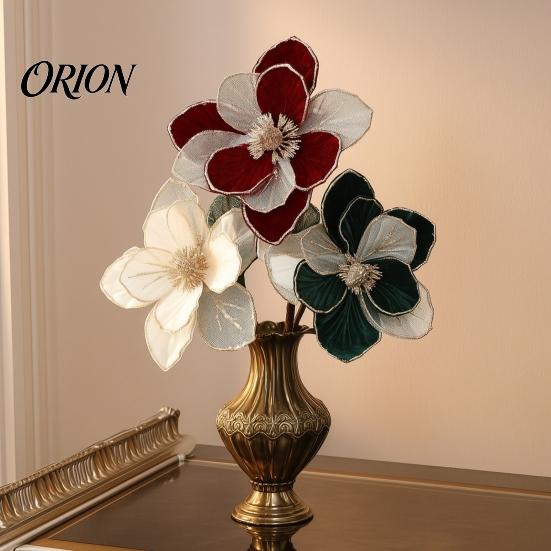 Weihnachts-Blumenbedarf Glitzer-Magnolienblüte, Samt-Künstblumenstecker für Weihnachtsbaum-Dekoblumen und Vase, Kunststiel-Ornament Feiertag