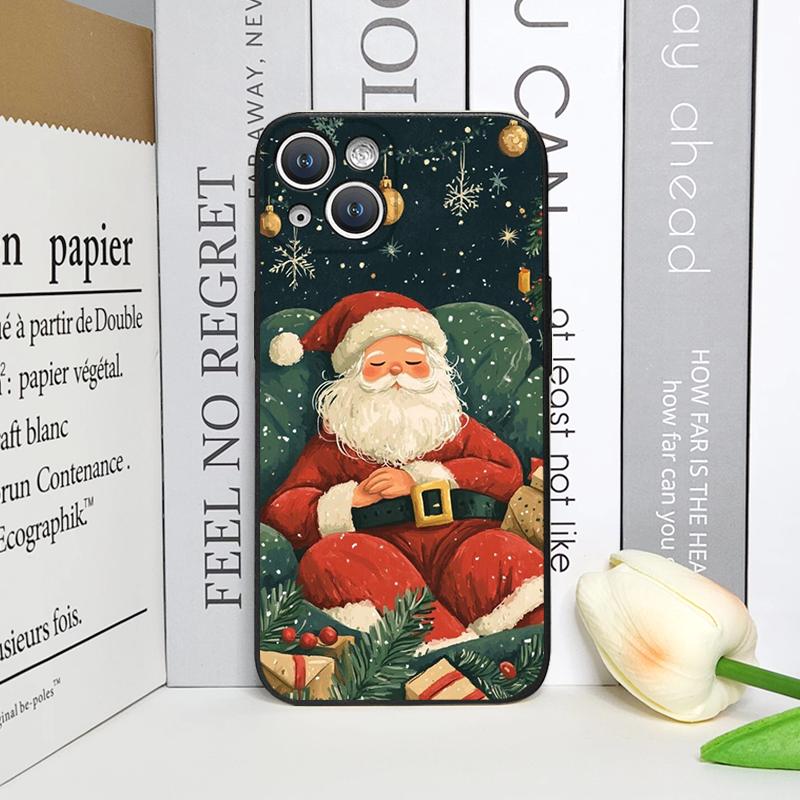 Frohe Weihnachten Baum Weihnachtsmann Muster Handyhülle für IPhone 16 12 11 14 13 15 Pro Max Mini X XS XR SE2 7 8 14 Plus Weiche Hülle