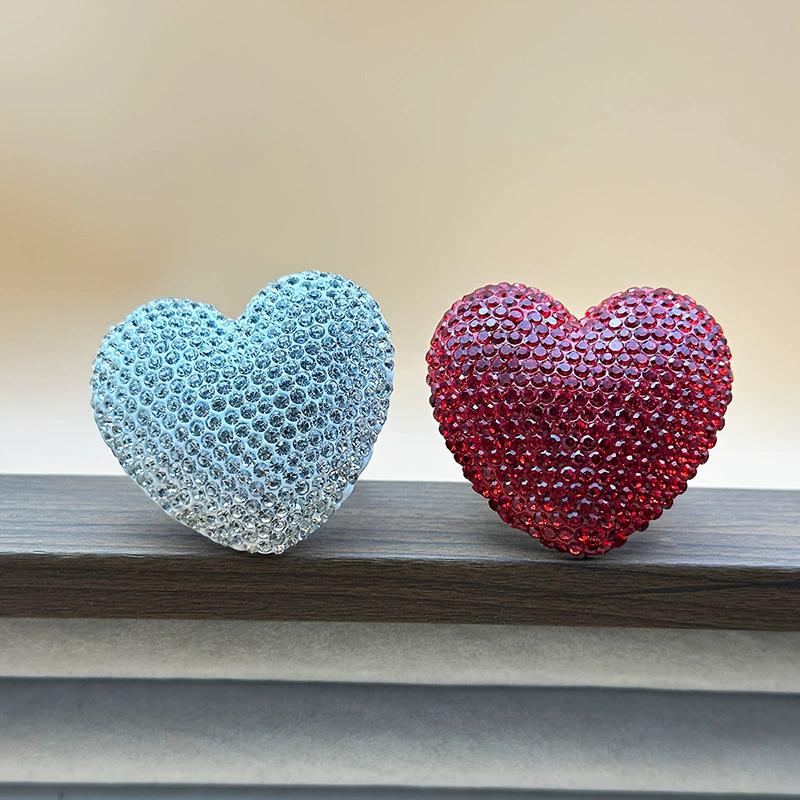 Three-Dimensional Large Heart Rhine Stone Ring Women's INS Style Diy Handmade Ring Fashionable And Trendy Jewelry Accessory