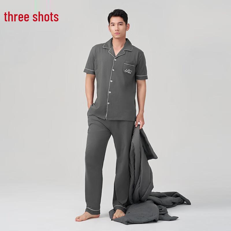 Threegun Men s Pure Cotton Short Sleeve Lounge Pajama Set L
