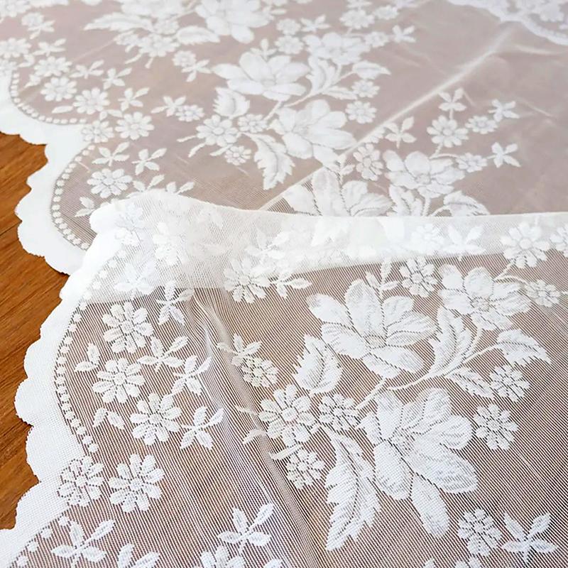 1 buc. Perdele Scurte Transparente cu Broderie din Dantelă, Top cu Buzunar pentru Galerie, Draperii de Fereastră, Gaze Triunghiulare, Decor Acasă, Stil Rustic, Flori Jacquard