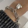 100% Solid 925 Silver Metal Bracelet for Women Vintage Handmade Simple Retro Heart Chain Bracelet Birthday Gift Party