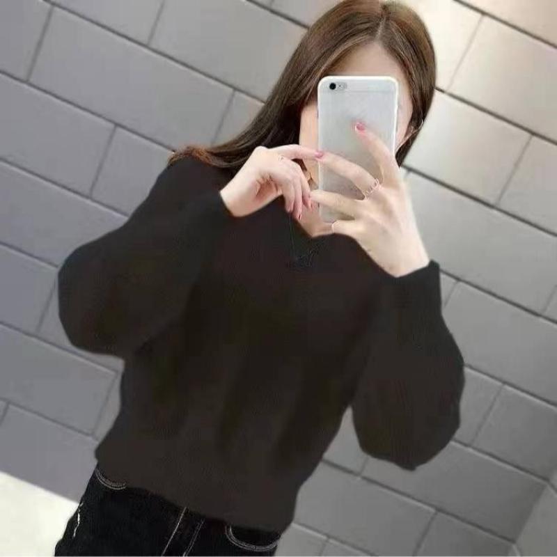 New Knitted Base Shirt Sweater for Women Loose Lazy Style with Fashionable Chicken Heart Collar Pullover Style Mink Velvet