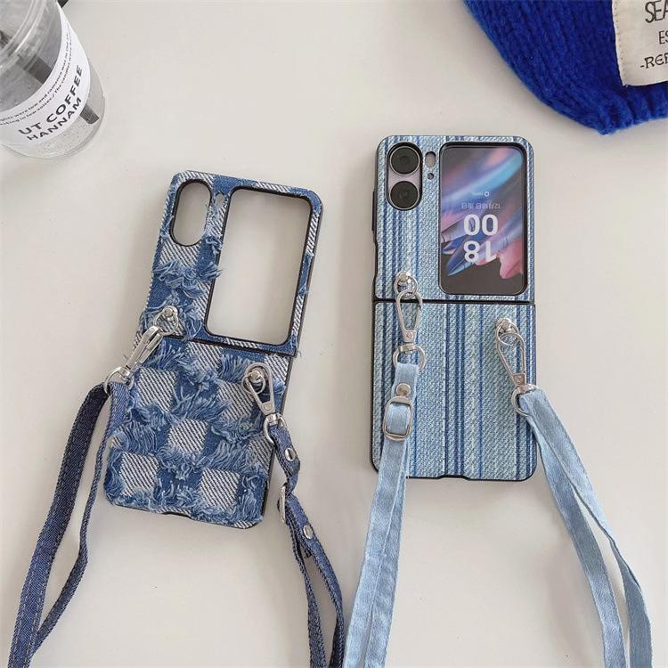 Applicable OPPO Find N2 Find diagonal strap denim mobile phone case lanyard anti-drop folding protective cover