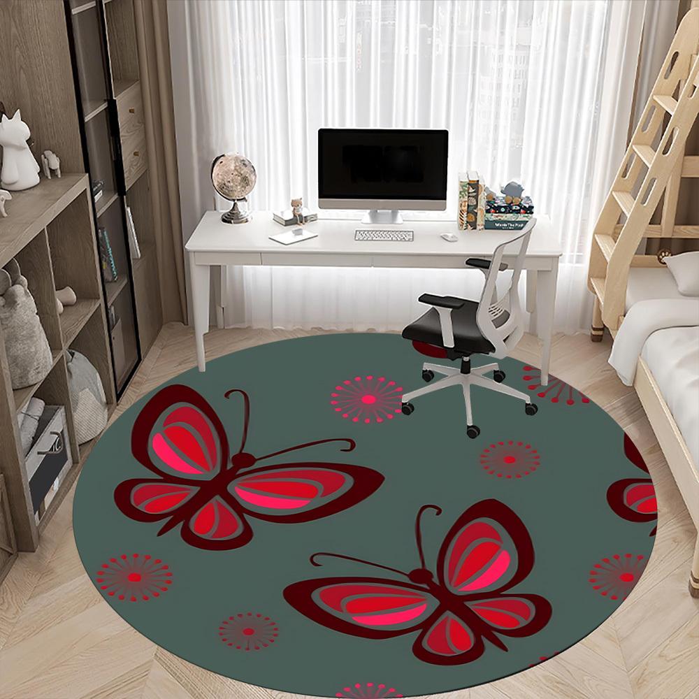 1pc Butterfly Pattern Chair Carpet for Office, Indoor Non Slip Washable Polyester Fiber Carpet,