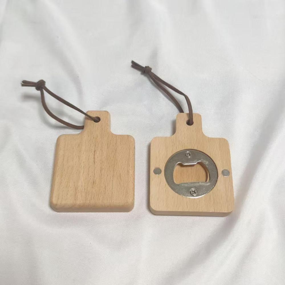 Square Round Beer Opener Wooden Beer Bottle Opener Universal Beer Cap Catche  for Home Kitchen Bar