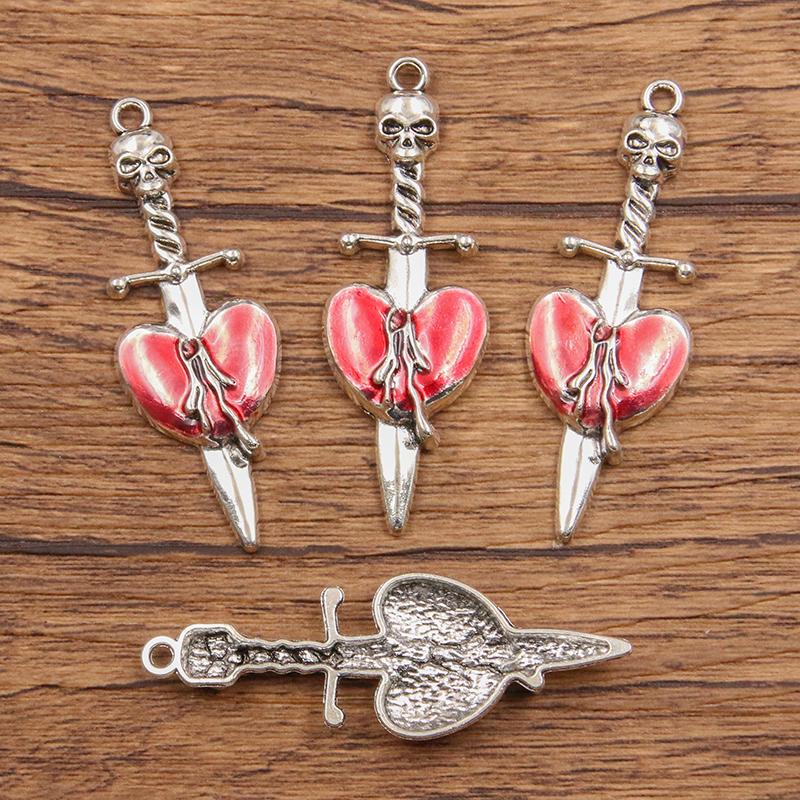 10Pcs Mix Size Alloy Metal Drop Oil Hollow Heart Skull Charm Red Color Pendant For Enamel DIY Bracelet Necklace Jewelry Making