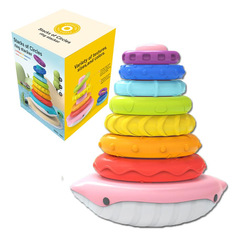 

Non-Toxic Montessori Rainbow Whale Bell Bath Baby Toy Early Learning Stacking Roly-Poly Floating Toys Birthday Christmas Gift For Kids