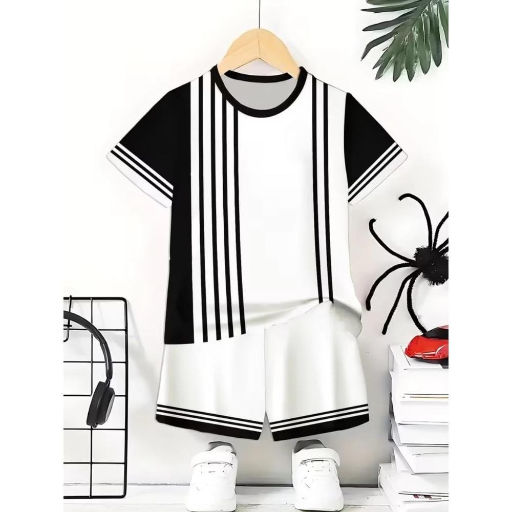 

Creative Fun Stripe Pattern Children s Summer Fashion Comfortable Soft Breathable Short Sleeved Two-piece Set 170