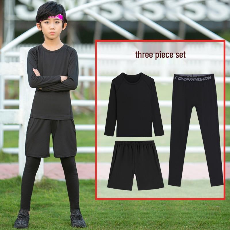 Boys' Fleece-Lined Quick-Dry Compression Suit for Autumn/Winter - High-Elastic Long-Sleeve for Sports & Fitness