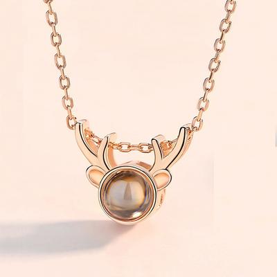Necklace for Women, One Deer with You Projection of Versatile Collarbone Chain Trendy Antler Pendant Road Couple Commemorative Gift