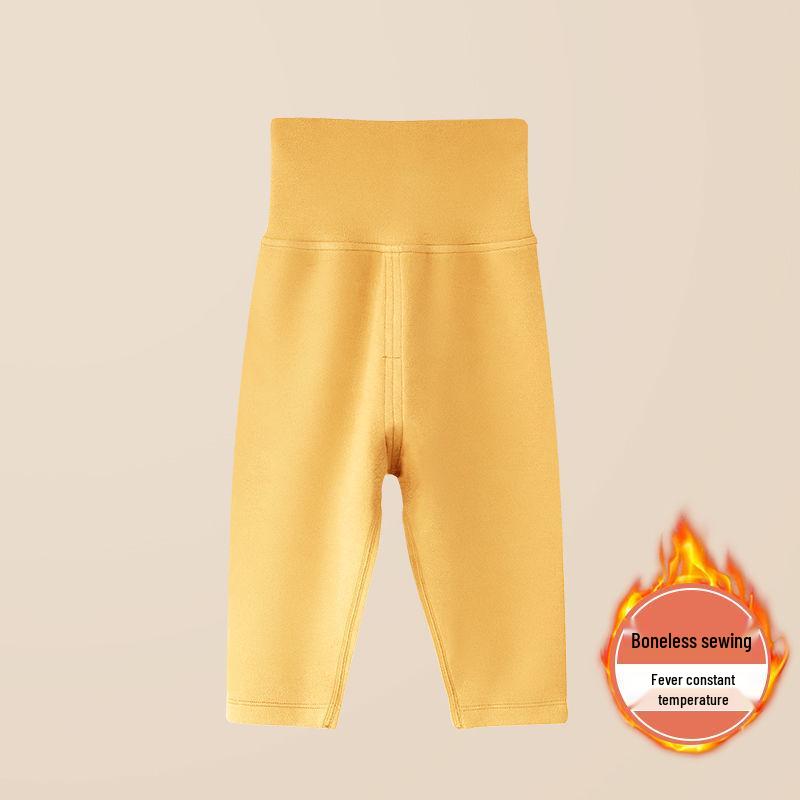 

Baby Thermal Fleece Pants: High-Waist Infant Base Layer for Autumn/Winter - Unisex Belly Protection 66cm жовтий/імбирний