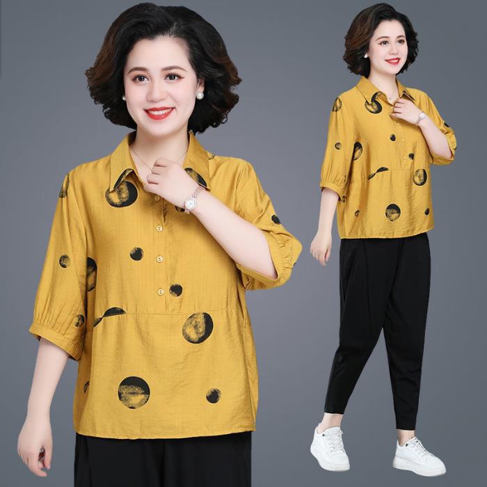 

Летняя рубашка для мамы Новая модная и большого размера для женщин среднего и пожилого возраста 4XL жёлтый