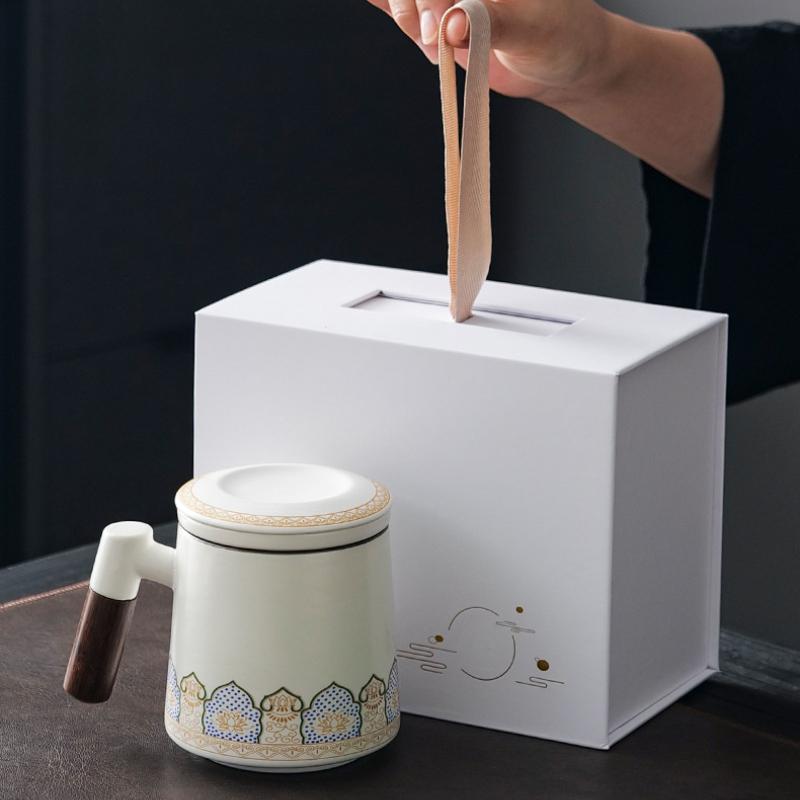 350ml Thermostatic Ceramic Mug, Teacup Tea Separation Cup, Gift Box Ceramic Tea Sets Water Cup, 1 set